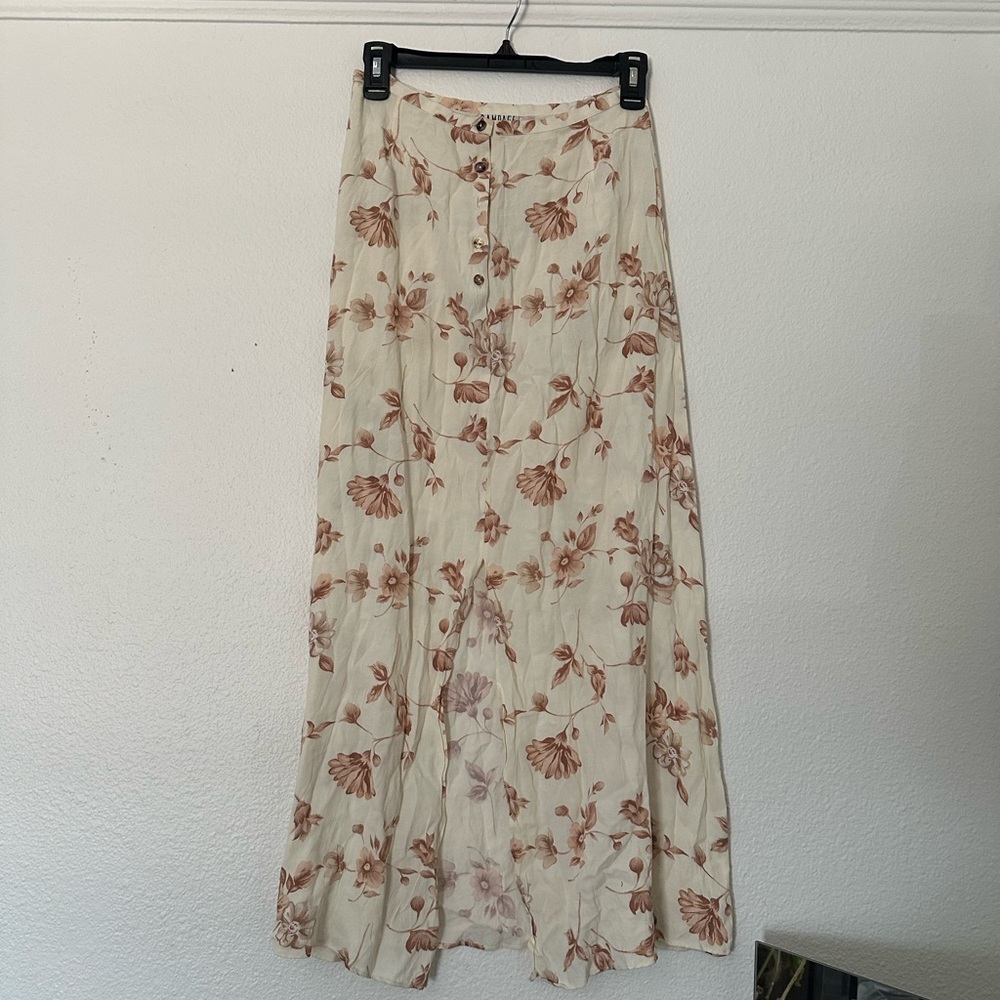 Rare Vintage Rampage Floral Cream and Pink Brown Women's Skirt Split Buttons - Picture 1 of 7